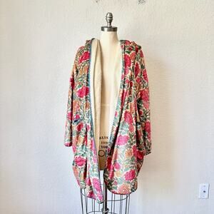 NATURAL LIFE Cozy Blanket Kimono Floral Hooded Sherpa Cardigan NWT